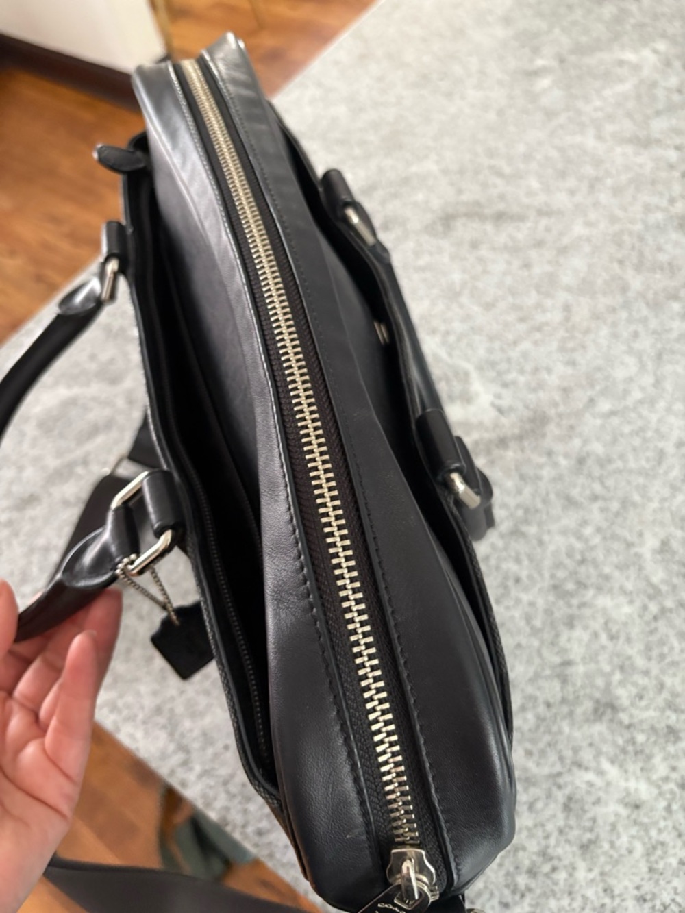 COACH Perry Slim briefcase in SIGNATURE charcoal black career messenger bag - Picture 9 of 16